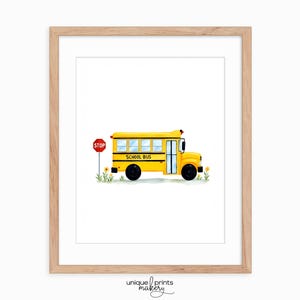 Printable School Bus Watercolor Art - Kids Room Decor, Yellow Vehicle Illustration, Nursery Wall Art, Vintage Bus Print, Transportation 372
