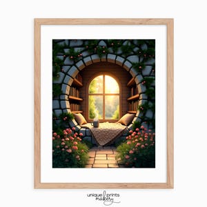 Rustic Stone Window View - Printable Cozy Nook Art, Cottagecore Wall Decor, Sunlit Garden Scene, Scenic Peaceful Retreat Digital Print 205