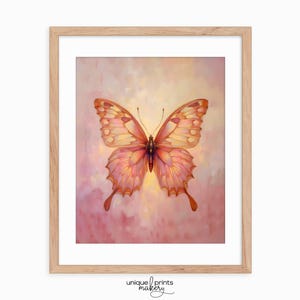 Rustic Butterfly Wall Art - Vintage Nature Decor, Earthy Printable Painting, Soft Pink Tones, Cottagecore Digital Download, Home Decor 533