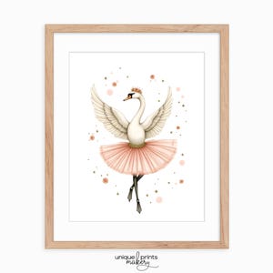 Printable Swan Ballerina Art - Charming Nursery Wall Decor, Elegant Ballet Animal Print, Cute Pink Tutu Swan Painting for Kids Room 321