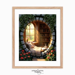 Cozy Cottage Reading Nook, Printable Wall Art, Rustic Cottagecore Interior, Sunlit Window View, Book Lover Decor, Digital Home Print 28