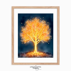 Árvore Sagrada Brilhante - Arte da Natureza Iluminada para Imprimir, Paisagem Noturna Etérea, Decoração de Parede Mística, Impressão de Arte Digital de Paisagem de Luz 158