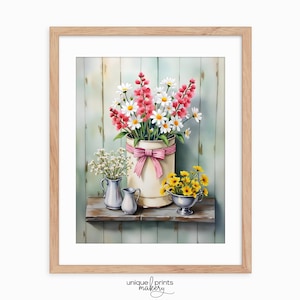Rustic Floral Arrangement Painting - Vintage Cottagecore Wall Art, Spring Printable Decor, Pink and Yellow Flowers, Charming Art Print 89