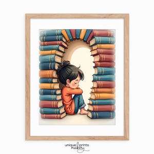 Cozy Book Nook Printable Art - Child Reading in Colorful Book Arch, Whimsical Wall Decor, Bookish Kids Room Illustration, Digital Print 20