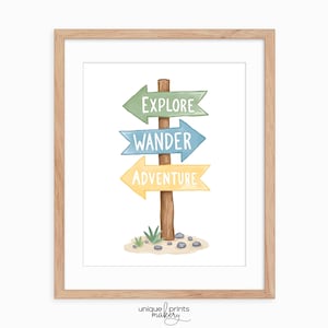 Avontuur citaat kunst aan de muur - Explore Wander Adventure-bord, minimalistisch reisdecor, afdrukbaar motiverend citaat, digitale download