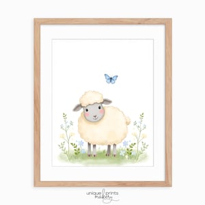 Cute Lamb and Butterfly Printable - Adorable Farm Animal Art, Nursery Wall Decor, Cottagecore Sheep Illustration, Kids Room Print 317
