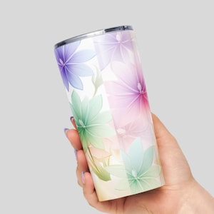 Floral Stainless Steel Tumbler 20 oz – Insulated Travel Mug with Colorful Pastel Flowers, Spill-Proof Lid, Double-Walled, Dishwasher Safe