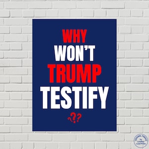 Cartaz de protesto contra Epstein – Cartaz anti-Trump - Por que Trump não testemunha? (PDF para impressão, várias cores)