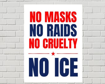 Anti-ICE Protest Sign, Immigrant Rights Poster, No Masks, Raids, Cruelty (Printable PDF, 2 Sizes)