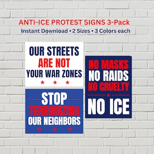 Anti-ICE-protestskyltar, 3-pack, affischer om invandrares rättigheter, Stoppa ICE-räder (utskrivbara PDF-filer, 2 storlekar)
