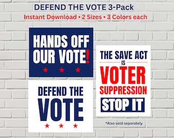 Voting Rights Protest Signs 3-Pack, Defend the Vote Posters (Printable PDFs)