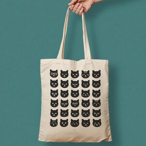 Bolsa de mano con diseño de gato y alfabeto, ideal como regalo para profesores, ideal para el aula, bolsa de libros, estuche para libros, bolsa de biblioteca, diseño de lona con letras.