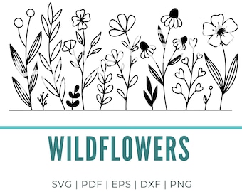 Wildblumen Skizze SVG: Floral Cricut und Silhouette (Digitaler Download)