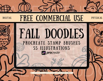 55 Fall Doodle Procreate Stamps Brush Set: Autumn Illustrations (Digital Download)