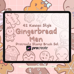 42 Procreate Gingerbread Men and Cookies Procreate Stamps-borstelset - schattige procreate-borstels in kawaii-stijl