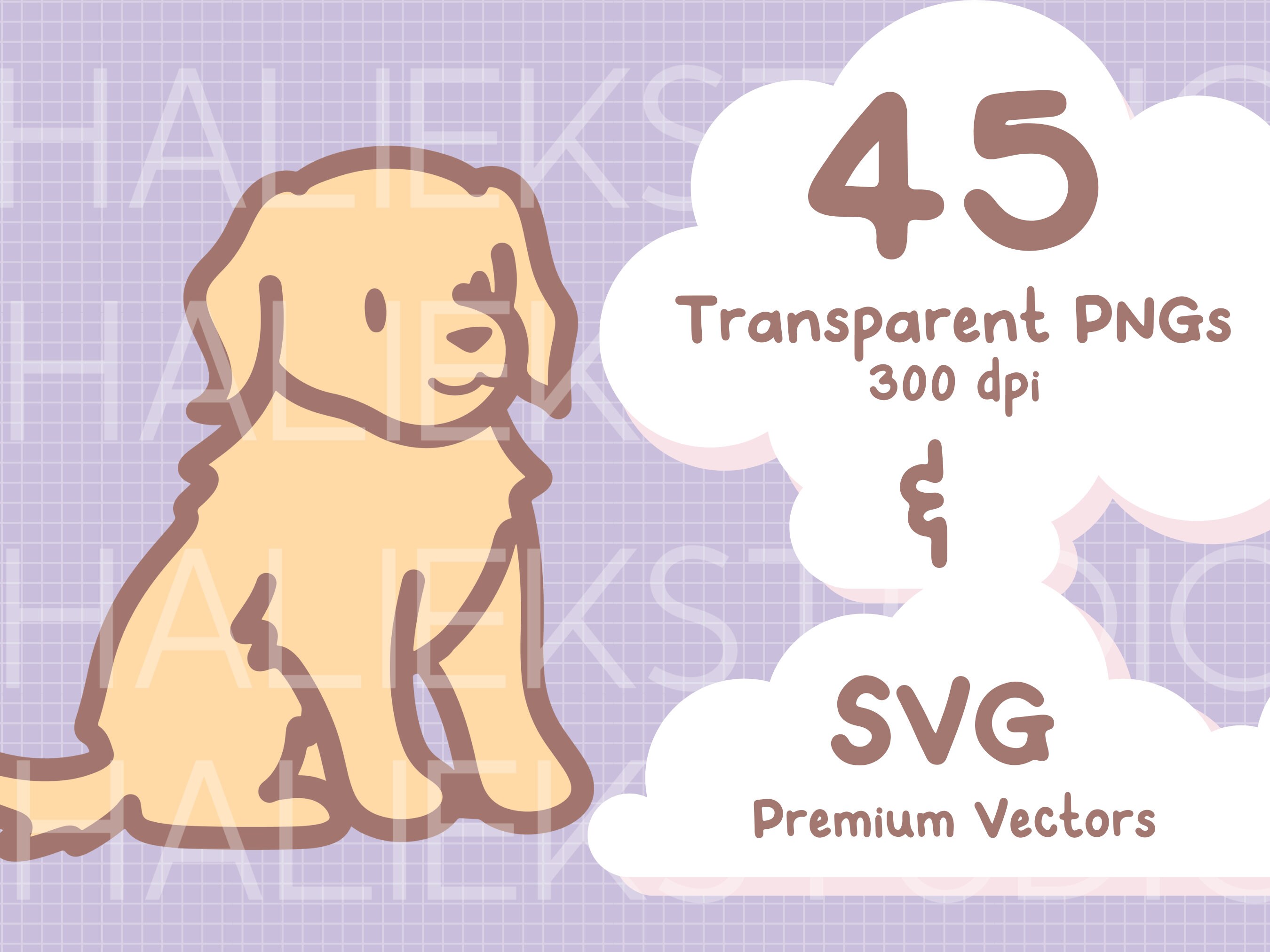 Cute Golden Retriever Clip Art – Kawaii Chibi PNG SVG Bundle (digital ...