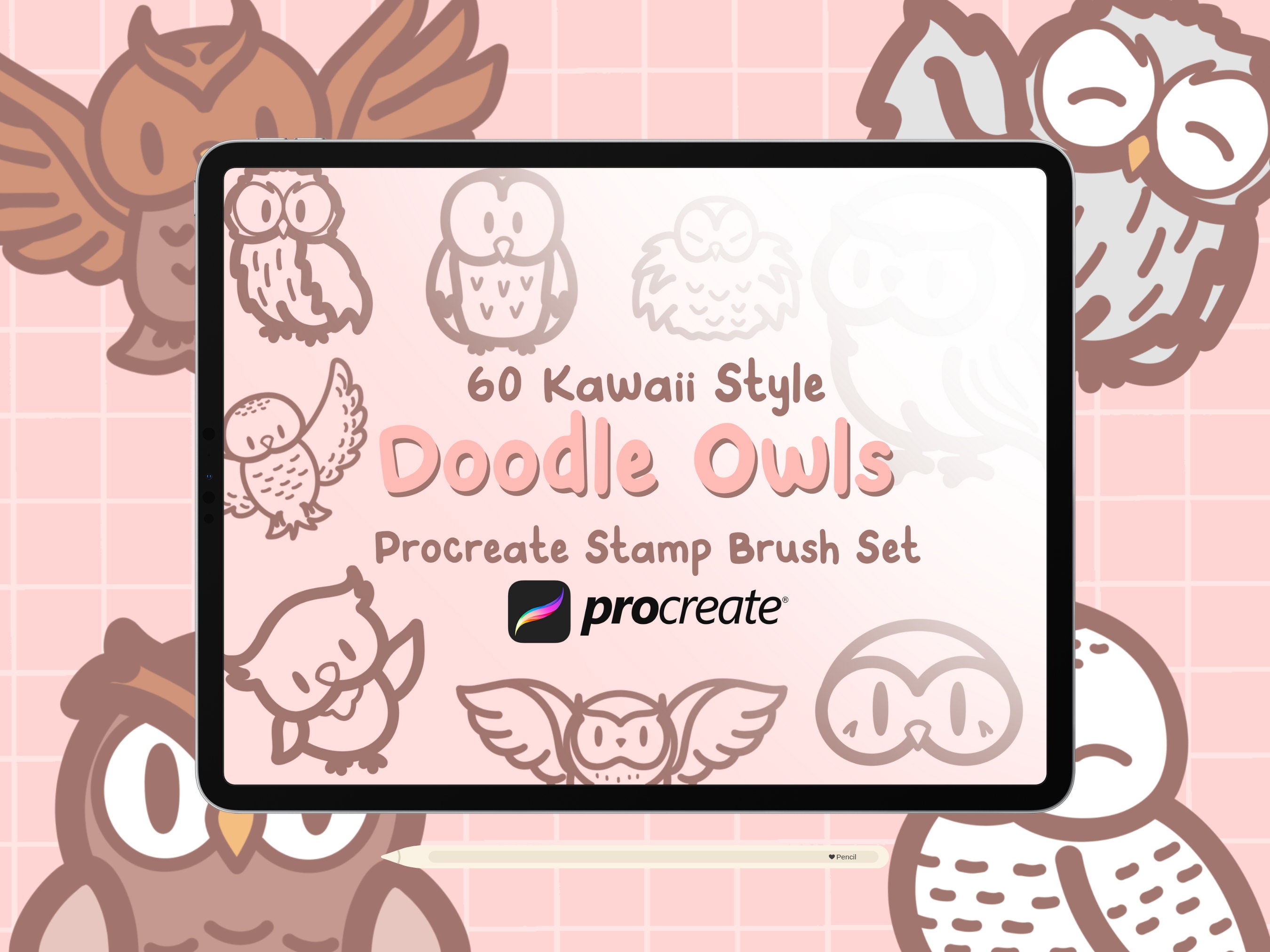 60 Procreate Doodle Owl Stamps, Cute Kawaii Procreate Stamps, Procreate Cute Owls, Doodle Procreate 