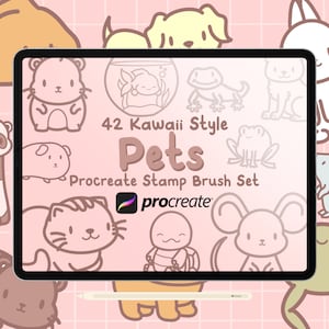 42 Conjunto de pinceles de sellos para mascotas Procreate - Lindos pinceles para procrear animales de compañía estilo Kawaii