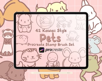 42 Kawaii Pet Procreate Stamps Brush Set (Digital Download)