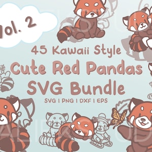 Lot 45 pandas roux SVG, vol. 2 - Images mignonnes de Kawaii ou de panda rouge de Chibi dans des fichiers SVG, png, dxf ou eps à utiliser comme clipart Volume 2