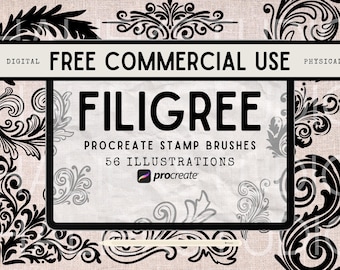 56 Filigree Procreate Stamps Brush Set: Floral Scroll Illustrations (Digital Download)