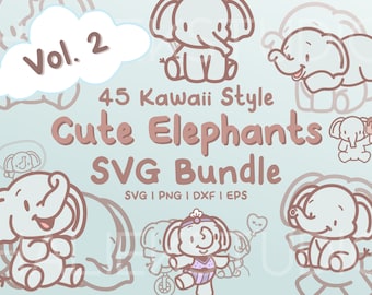 45 Kawaii Elephant SVG Bundle – Cute Chibi Clipart (Digital Download)