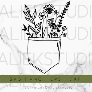 Wildflowers SVG Design- 1 line drawing of Wildflower Pocket design digital download for Cricut, Silhouette or Clip Art