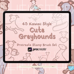 45 Cute Greyhounds Procreate Stamps Brush Set - Cute Kawaii Style Procreate Brushes
