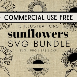 15 imagens de girassol Svg Bundle - arte de linha e clipart de girassol colorido - uso comercial gratuito