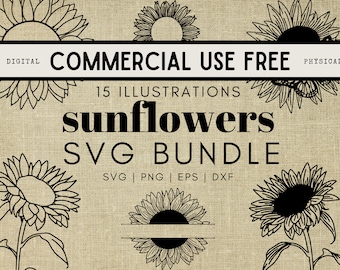 15 zonnebloemafbeeldingen Svg-bundel - lijntekeningen en kleur zonnebloem clipart - gratis commercieel gebruik
