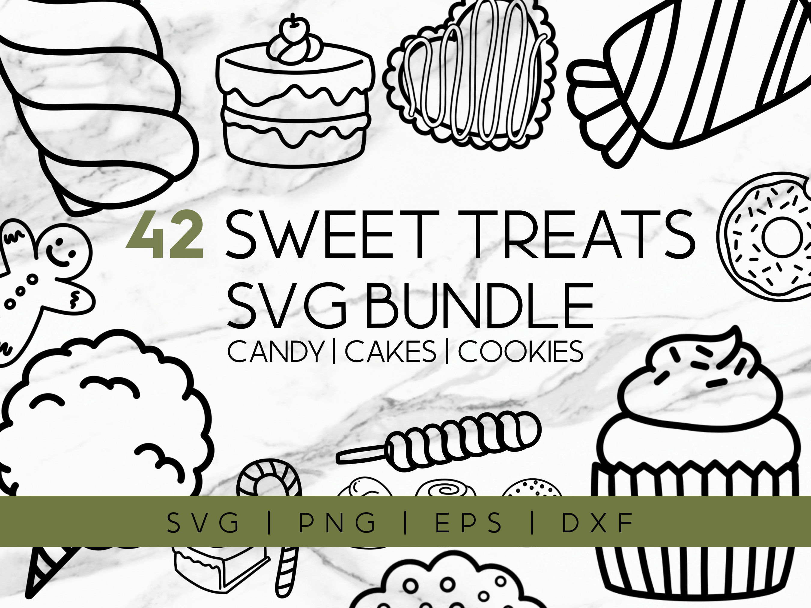 42 Sweet Treats Svg Bundle Cute Doodle Cakes Cookies Candy - Etsy