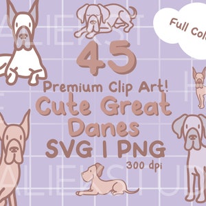 45 Cute Great Danes Premium Clip Art Bundle - Cute Kawaii or Chibi Full Color Greate Dane images in SVG and Transparent PNG Files