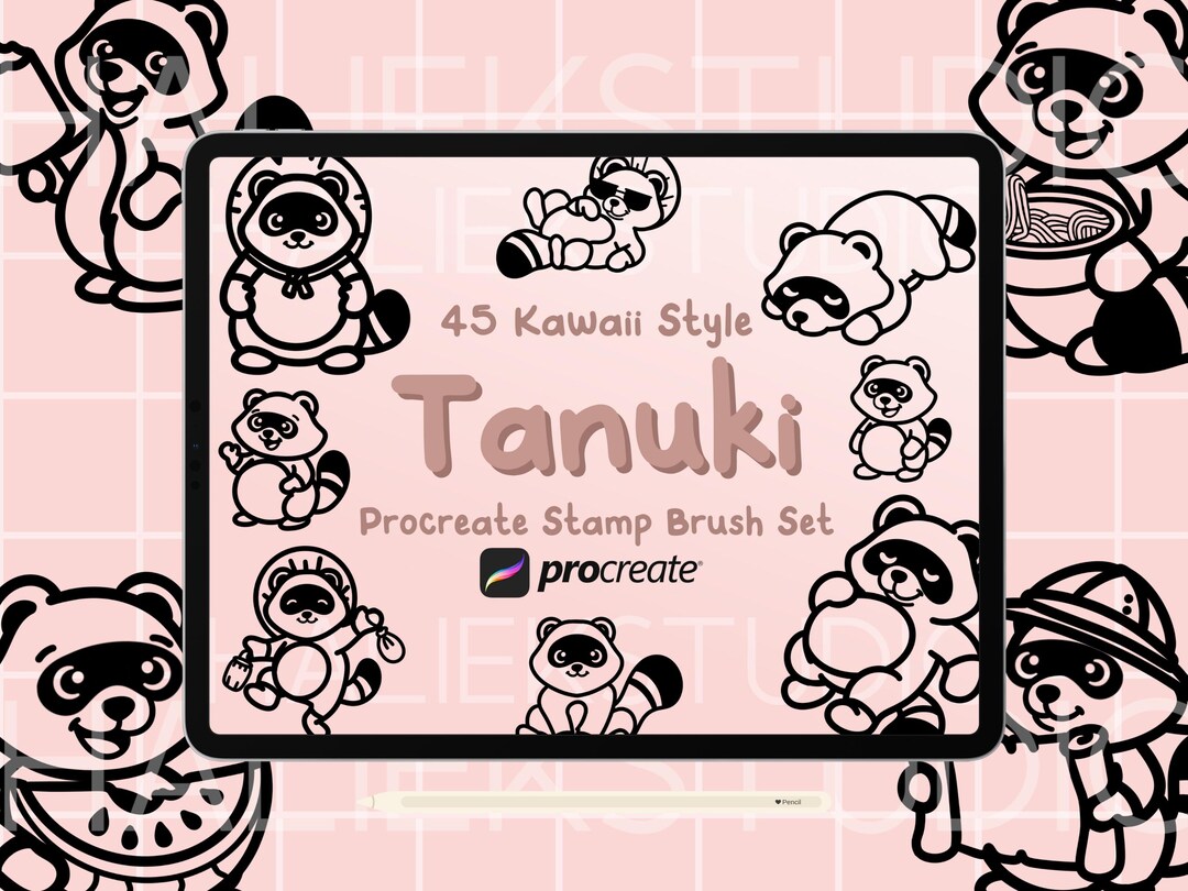 45 Tanuki Procreate Stamps Brush Set - Cute Kawaii Style Procreate ...