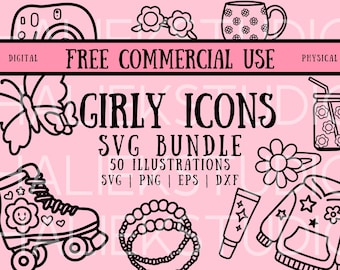 Girly Aesthetic Icons SVG Bundle – 50 Clip Art Images (Commercial Use)