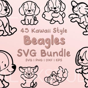 45 Beagle SVG Bundle - Cute Kawaii or Chibi Beagle dog images in SVG, png, dxf, or eps files to use as clip art