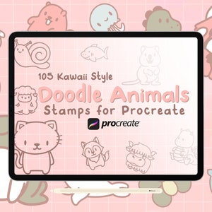 105 Procreate Doodle Animal Stamps, Cute Kawaii Procreate Stamps, Procreate Cute Animals, Doodle Procreate Brushes with Commercial Use