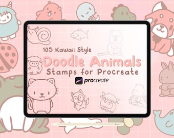 105 sellos de animales kawaii: Pinceles para Procreate (Descarga digital)