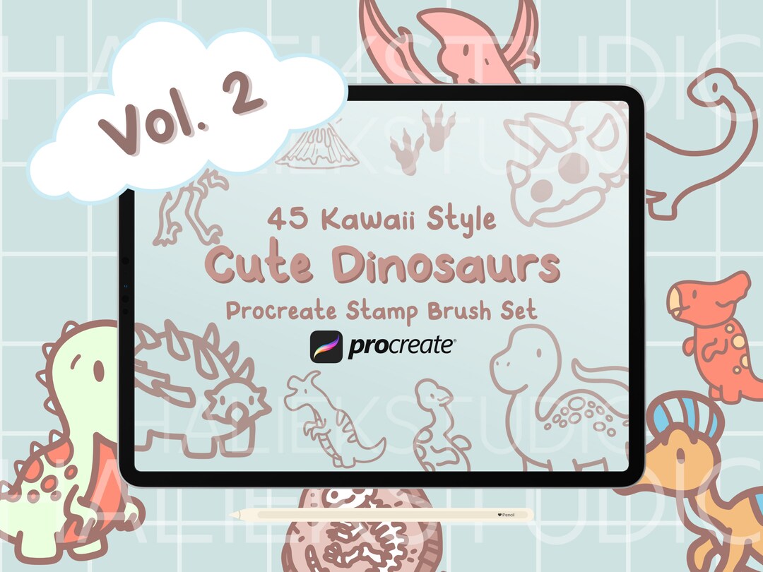 45 Dinosaurs Vol. 2 Stamps Brush Set - Cute Kawaii Procreate Brushes - Etsy