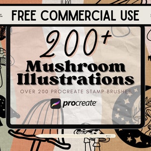 Mushroom Illustrations Procreate Brushes: set di oltre 200 pennelli per timbri (uso commerciale)