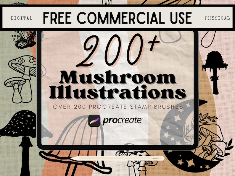 Mushroom Illustrations Procreate Brushes: 200+ Stamp Brush Set ...