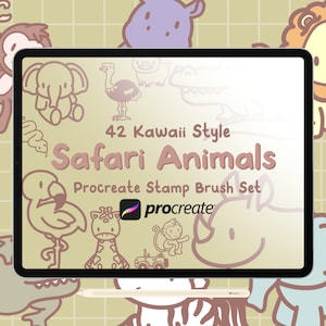 42 Procreate Safari Tiere Procreate Stempel Pinsel Set - Niedliche Kawaii Style Tiere Procreate Pinsel