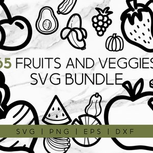 65 Doodle Fruit and Veggie Svg Bundle - Cute Kawaii Fruit and Veggie Clip Art Images