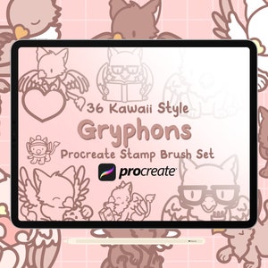 36 Procreate Gryphons Stamps Brush Set - Cute Kawaii Style Animal Procreate Brushes