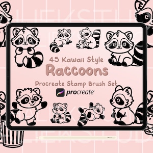 45 Kawaii Raccoon Procreate Stamps Brush Set