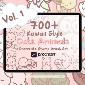 700+ Procreate Animals Stamps, Cute Kawaii Procreate Stamps, Procreate Cute Animals, Doodle Procreate Brushes - Volume 1