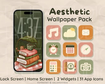 Cottagecore iPhone Theme: Rainy Day Reading Icons, Wallpapers, Widgets (Digital Download)