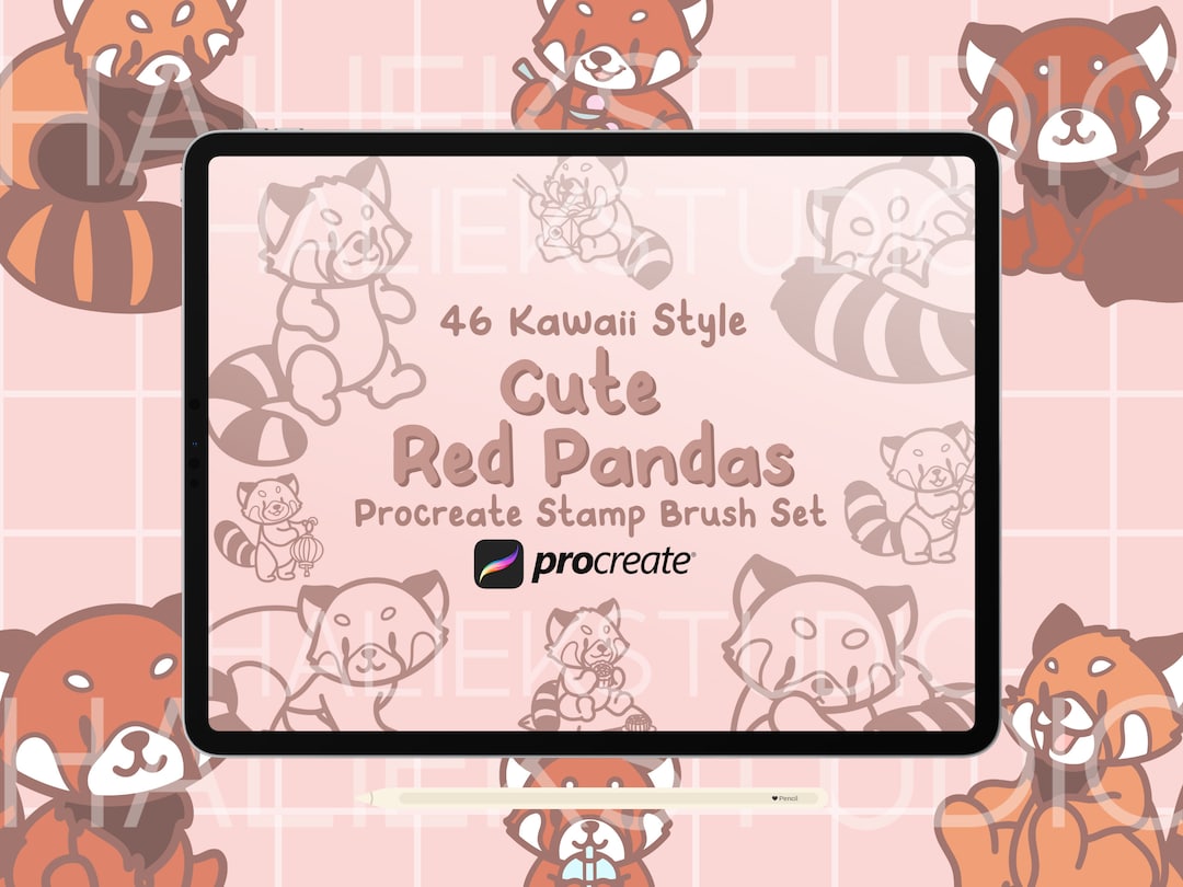 Red Panda Procreate Stamps - 46 Kawaii Brushes (digital Download) - Etsy
