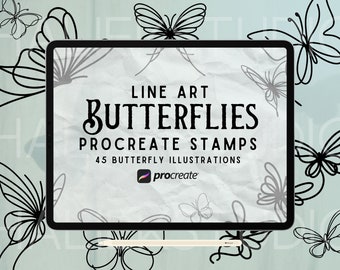 45 Line Art Schmetterlinge Procreate Stamps Pinselset