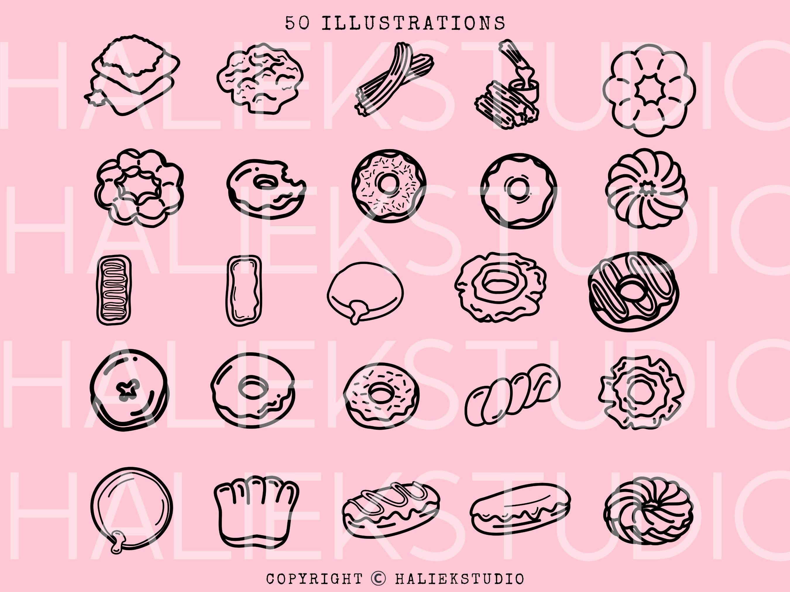 Donuts SVG Bundle – 50 Doodle Art Images (commercial Use) - Etsy