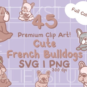 45 Lindos Bulldogs Franceses Premium Clip Art Bundle - Lindas imágenes de Bulldog Francés Kawaii o Chibi a todo color en archivos SVG y PNG transparentes